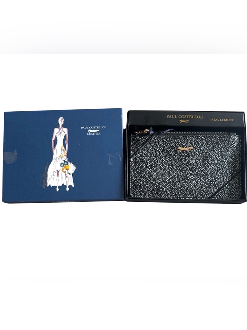 PAUL COSTELLOE Genuine Leather Double Top Zipper Wristlet
